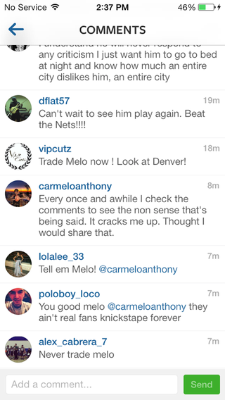 Illustration for article titled Carmelo Anthony Is Reading Your Mean Instagram Comments About Him